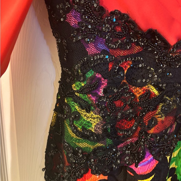 Ann Lawrence Vintage Red and Multicolor Long Sleeve Party Dress Size 8 - Picture 3 of 12